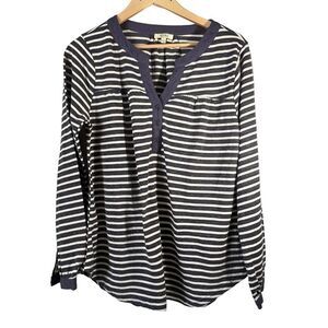 Kori America Womens Blue Stiped Knit Long Sleeve Top Large